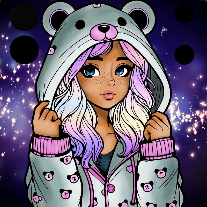 realistic girl in a animal pjs hoodie