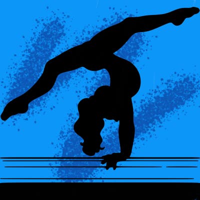 gymnast doing split handstand on a beam