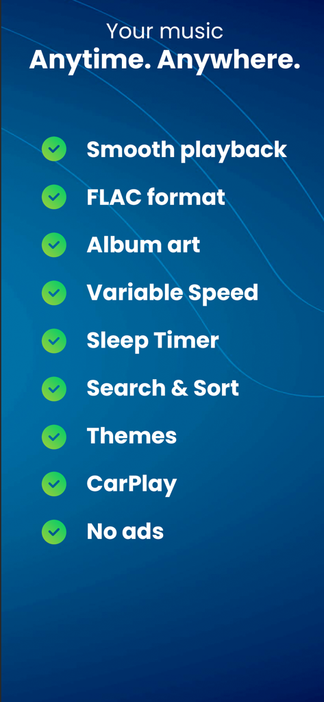 CloudBeats Offline Music - List of key features for CloudBeats Offline Music app including FLAC support and CarPlay.