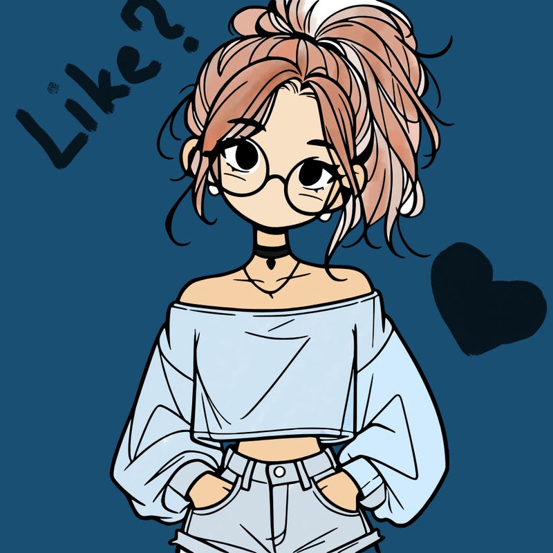 girl with a messy ponytail glasses a baggy crop top and jean shorts