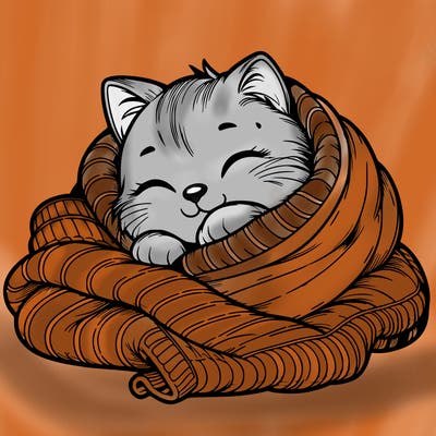 realistic cozy cat in a blanket