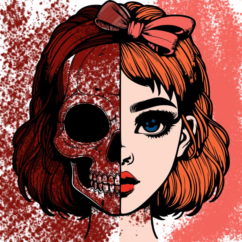 realistic girl with half skull mask