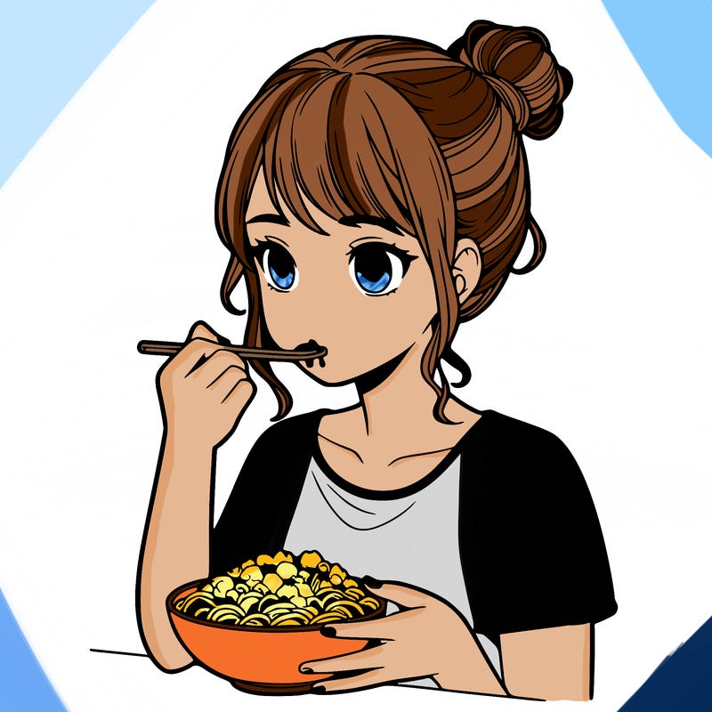 a realistic girl, eating food