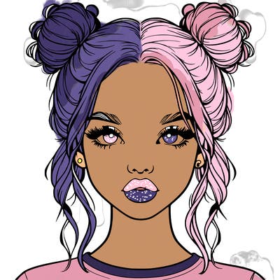 realistic girl with two buns in hair and lips