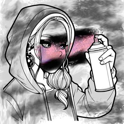 a realistic girl, spray painting