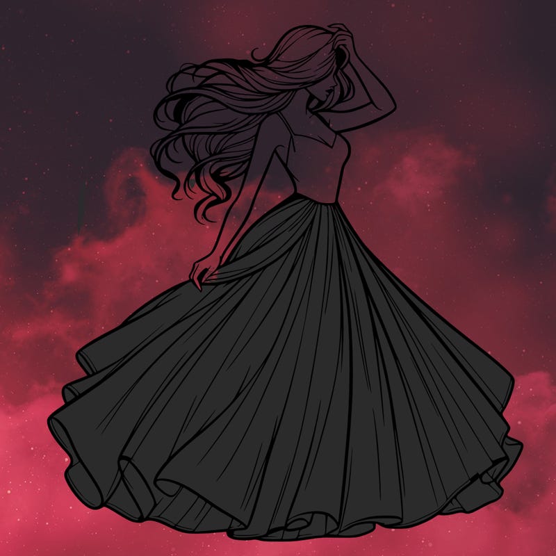 realistic woman with dress flowing in the wind