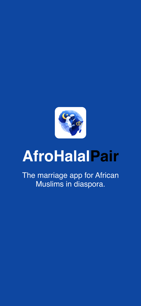 AfroHalalPair - AfroHalalPair app splash screen with logo and tagline for African Muslims in diaspora