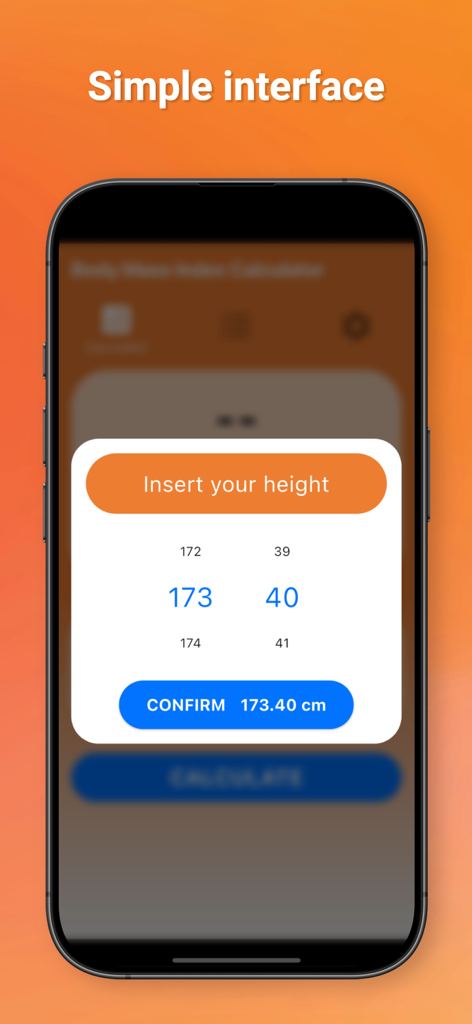 Body Mass Index Calculator App - Simple height input interface on the Body Mass Index Calculator iOS app