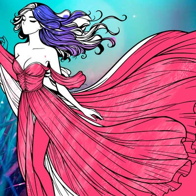 realistic woman in dress flowing the the wind