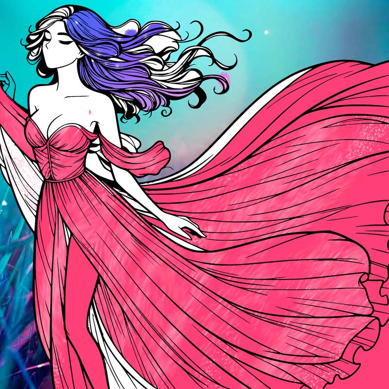 realistic woman in dress flowing the the wind