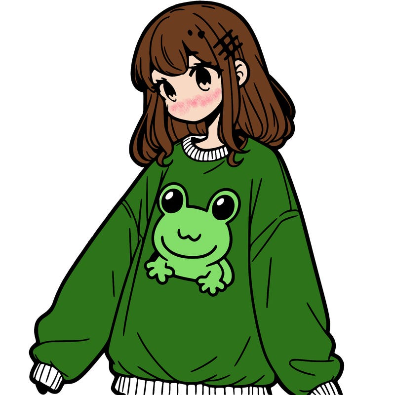 girl wearing frogging sweatshirt