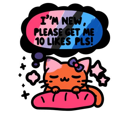 kitty taking a nap dream talking and saying "i'm new, please get me at least 10 likes pls!!"