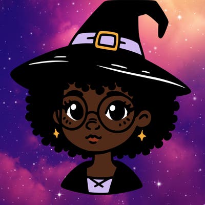 a black person who is a witch and has glasses