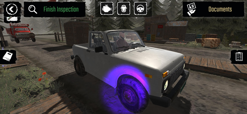 Contraband Police Mobile - A border guard using a UV flashlight to inspect a vehicle for contraband in Contraband Police Mobile