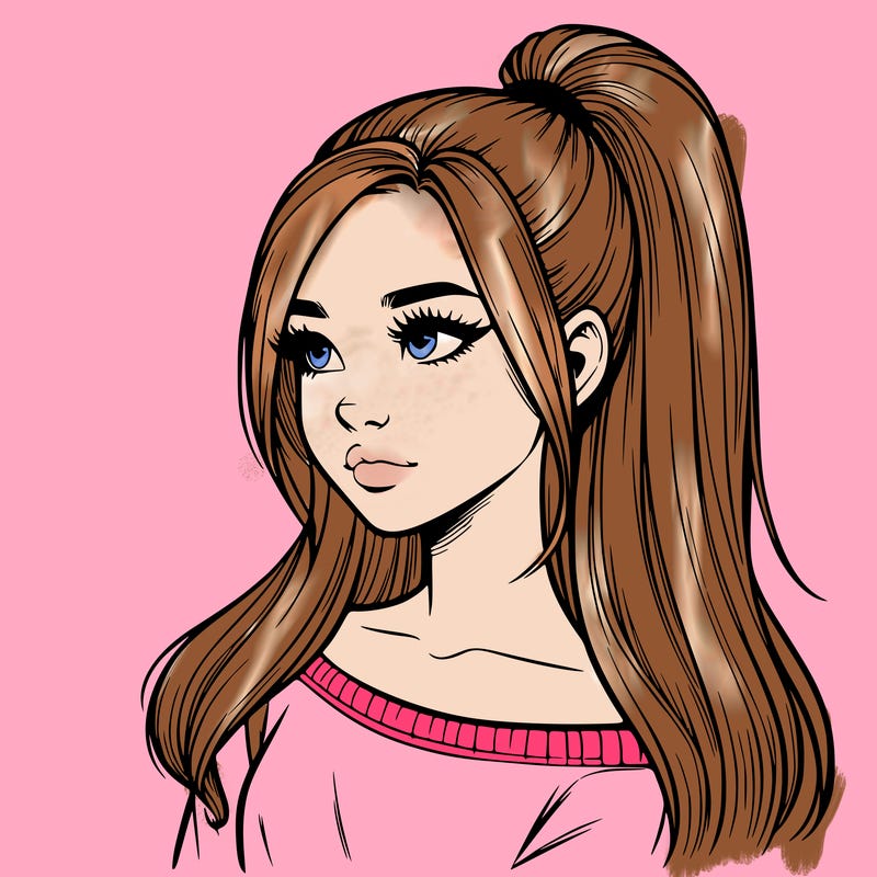 realistic girl with a high ponytail