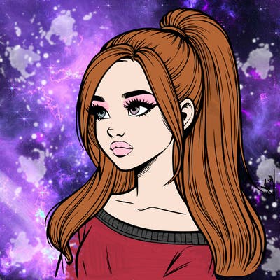 realistic girl with a high ponytail