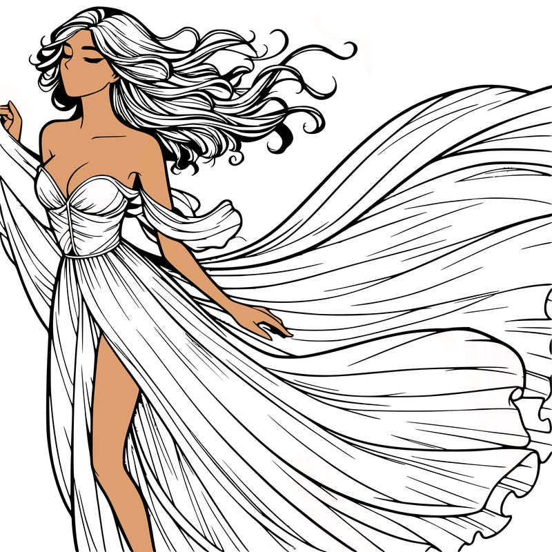 realistic woman in dress flowing the the wind