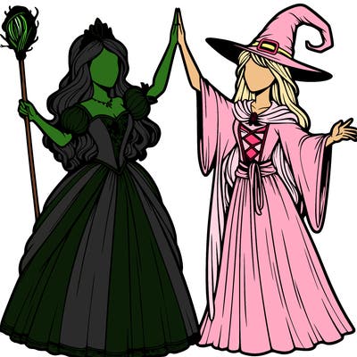 detailed realistic split of a princess and a witch