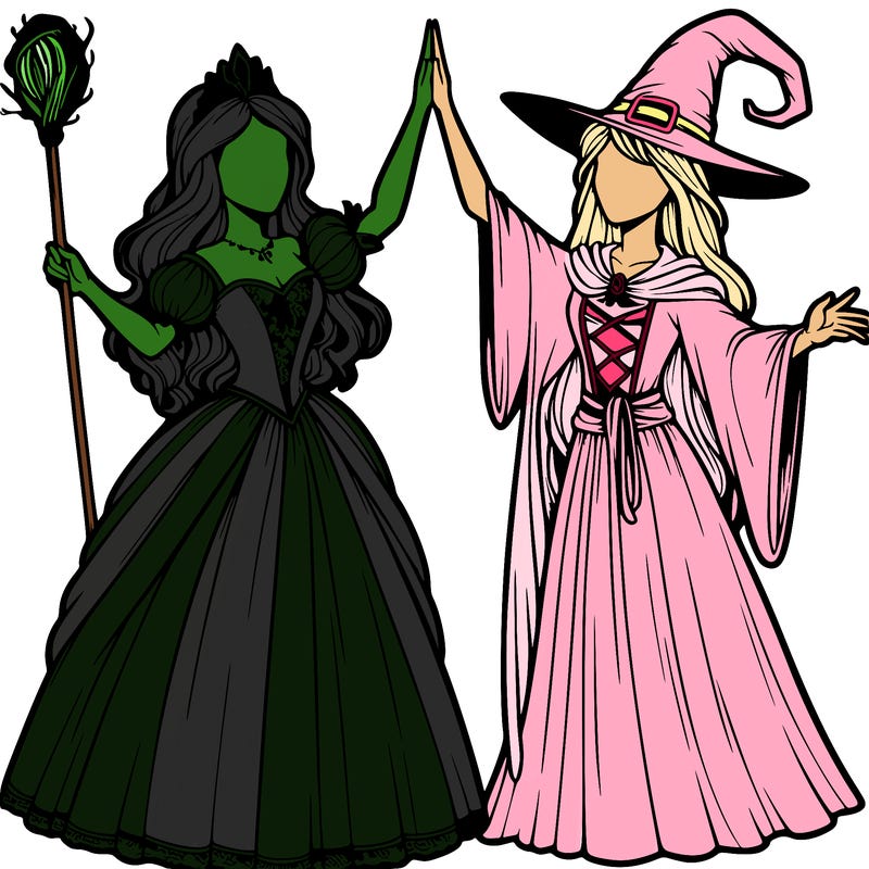 detailed realistic split of a princess and a witch