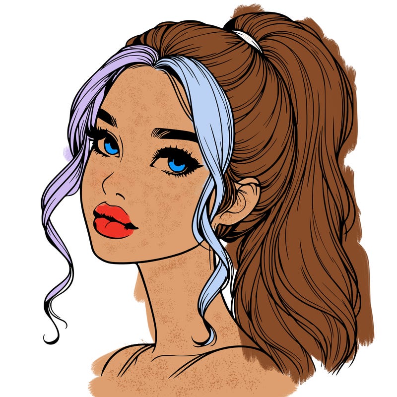 realistic girl with a ponytail on her hair and lips