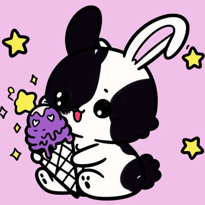 cute bunny  eating ice cream