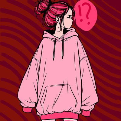 realistic girl with a oversized sweatshirt on and a bun