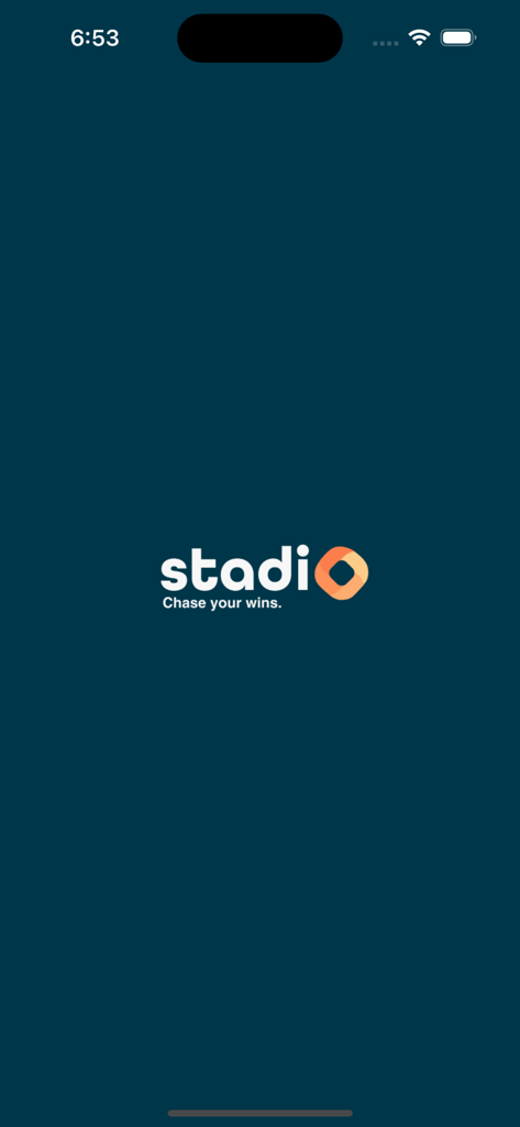Stadio Social app splash screen with logo and tagline Chase your wins