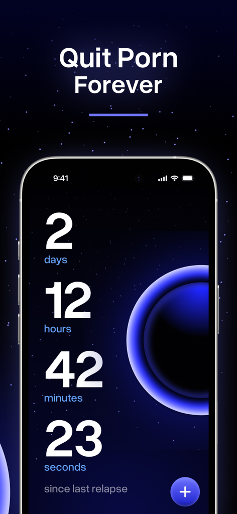 Seed app interface showing a sobriety streak timer and a glowing blue orb