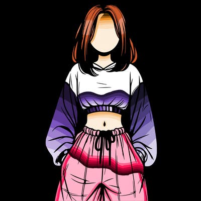 realistic girl faceless with baggy pants and a crop top
