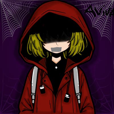 little anime girl in a raincoat her hair is covering her eyes she has a lighter