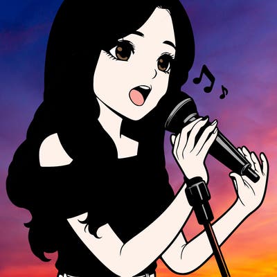 realistic girl using a mic to sing