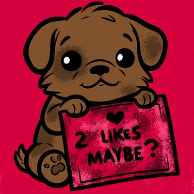 a puppy holding a sign that says 2 likes maybe?
