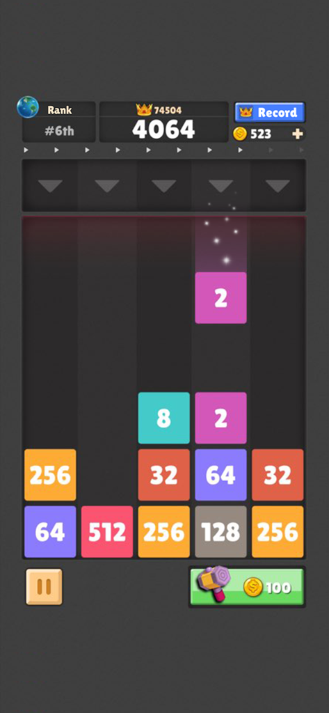 Drop The Number : Merge Puzzle - Gameplay interface of Drop The Number Merge Puzzle showing falling number blocks and scores.