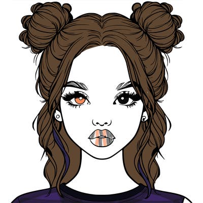 realistic girl with two buns in hair and lips