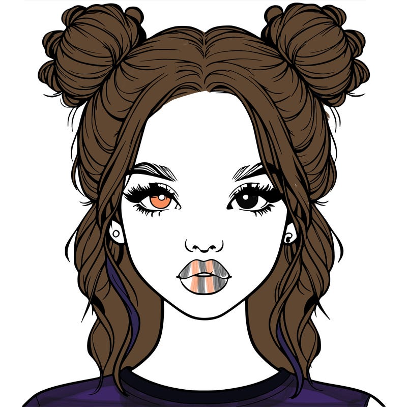 realistic girl with two buns in hair and lips