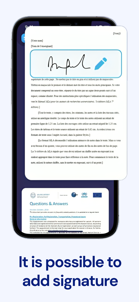 Smart Air Printer AI Scan PDF - Mobile app screen showing a digital signature being added to a document