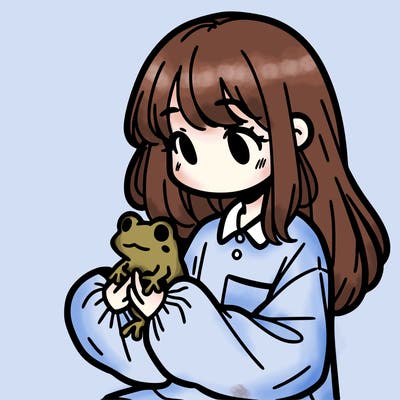 girl with long hair and a oversized shirt. and she is holding a frog