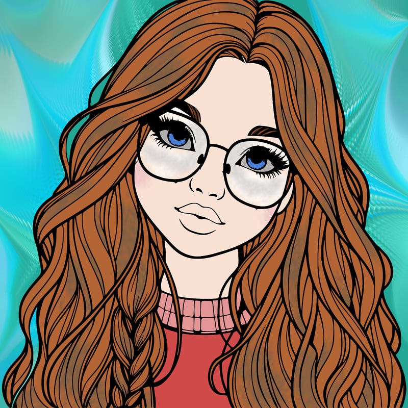 girl with long hair and freckles and glasses realistic