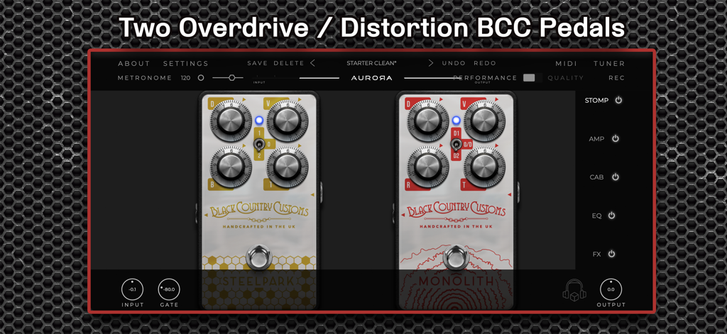 Laney - Ironheart Guitar Amp - Interfaz de dos pedales de overdrive y distorsión Black Country Customs en la aplicación Laney Ironheart