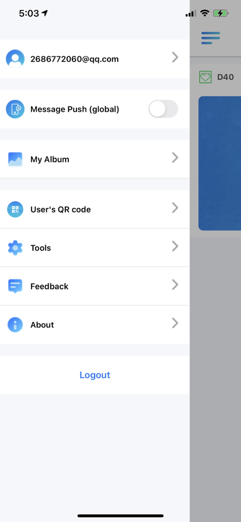 VideoLink - User profile and settings menu in the VideoLink app showing options for message push notifications and tools.