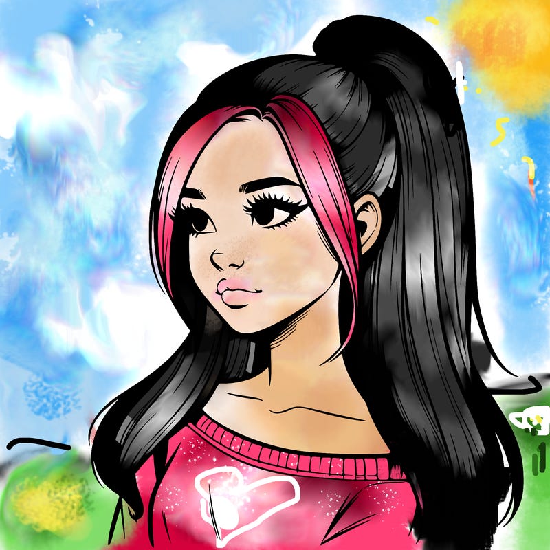 realistic girl with a high ponytail