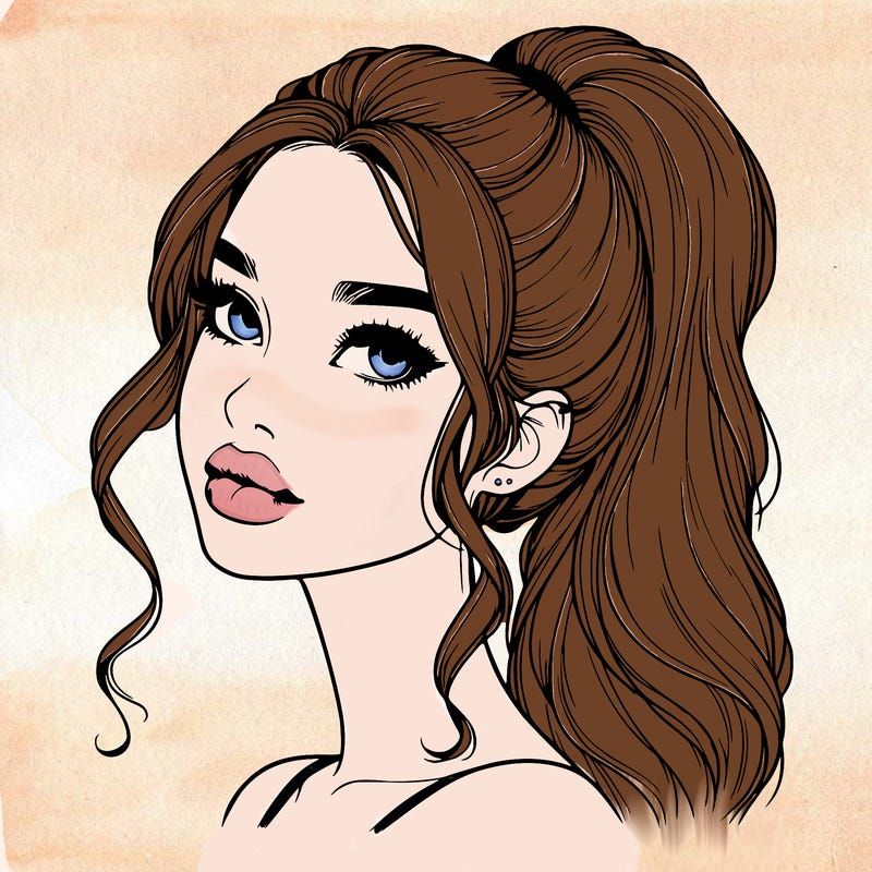 realistic girl with a ponytail on her hair and lips