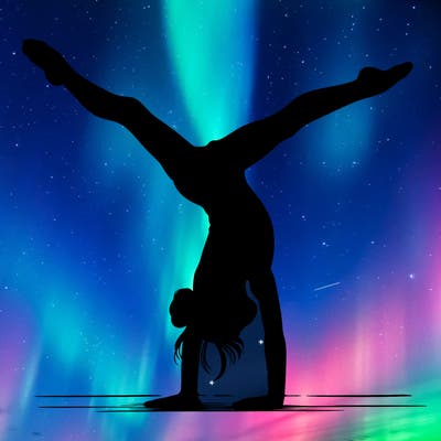 realistic gymnastic hand stand girl in four splits