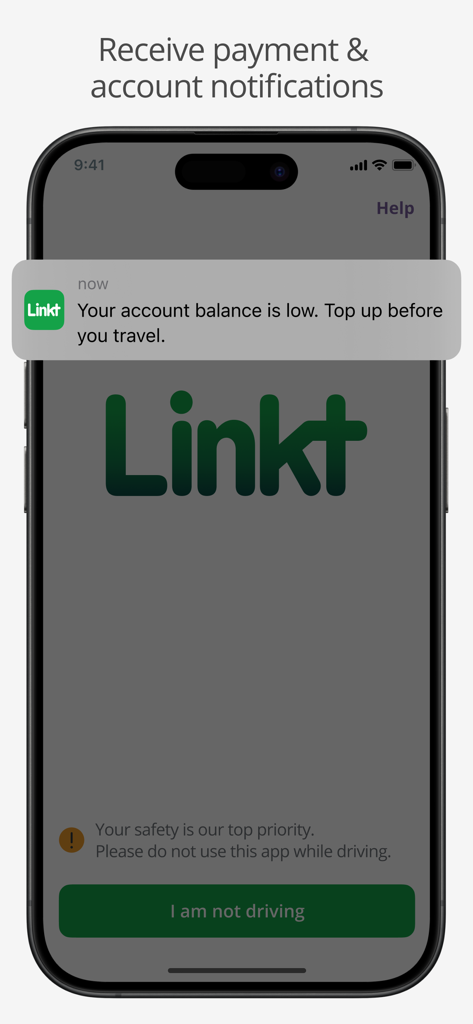 Linkt app notification warning user of low account balance