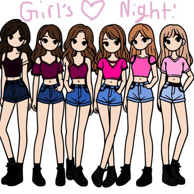 a group of girls wearing crop tops and shorts