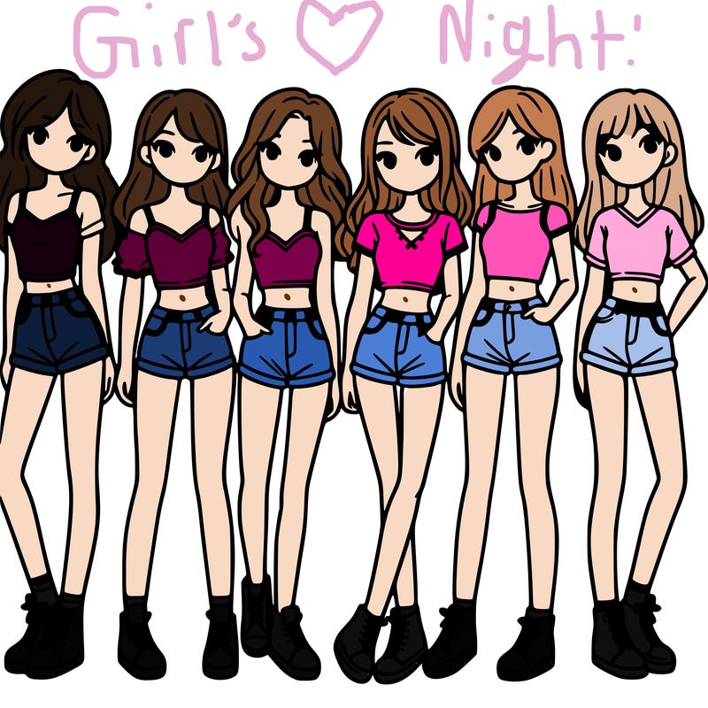 a group of girls wearing crop tops and shorts