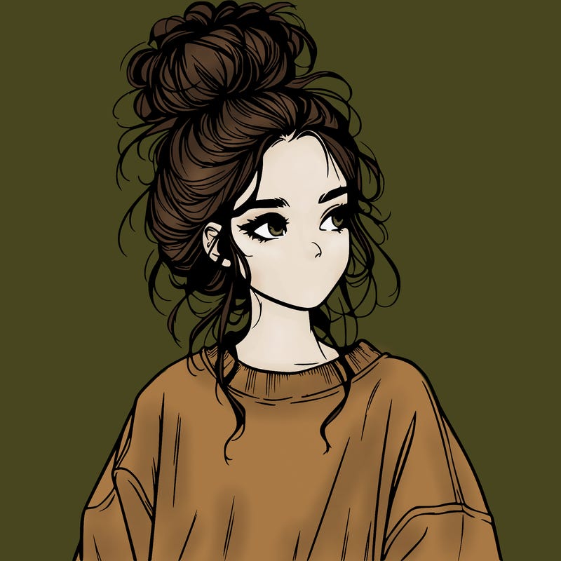realistic girl with messy bun and oversized clothing