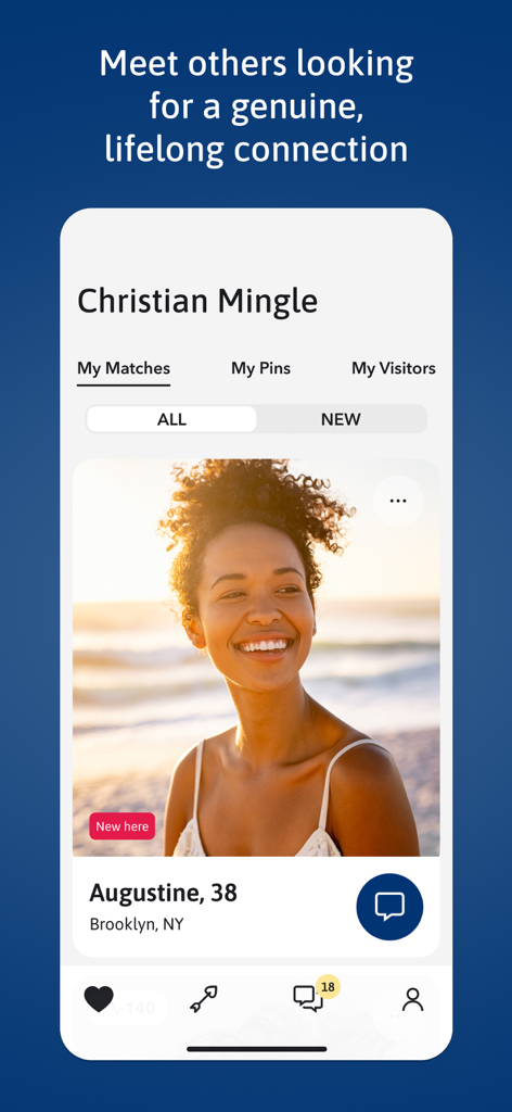 Christian Mingle app interface showing a curated match profile for faith based dating.