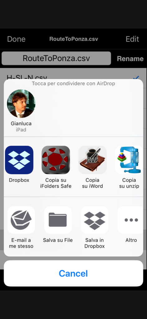 pathRecorder - come back - Sharing a recorded route as a CSV file via the iOS share menu for data analysis