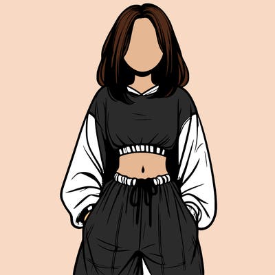 realistic girl faceless with baggy pants and a crop top
